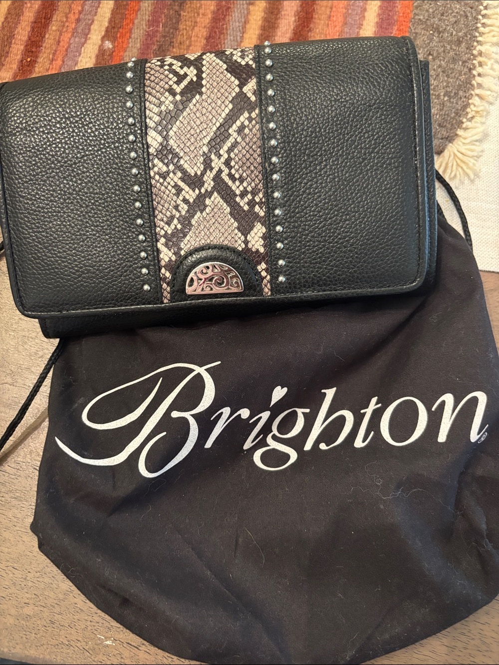 Brighton Black Crossbody with Snakeskin Accent